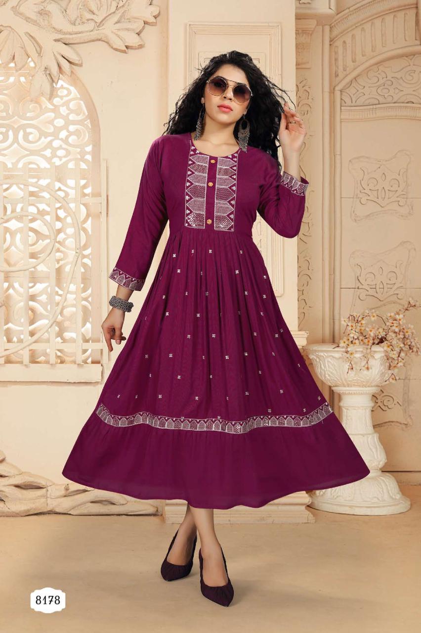 Riyaa Ashmi Ethnic Wear Heavy Rayon Anarkali Kurti Collection